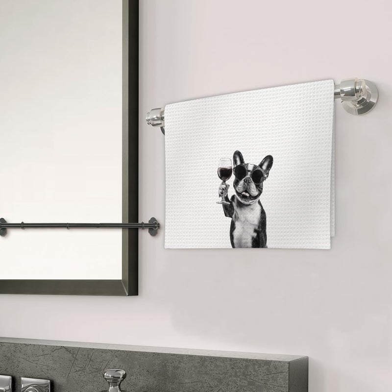 FIicy French Bulldog Gifts Wine Dog Kitchen Towels, Gifts for French Bulldog Wine Lovers Decorative Hand Dish Towel for Kitchen Home Bar,Funny Frenchie WineLover Home Bar Kitchens Decor(16x24In) - Image 3